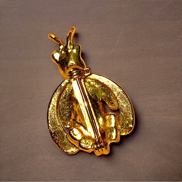 Vintage Gold Tone Rhinestone Bee Insect Brooch - Picture 4 of 4